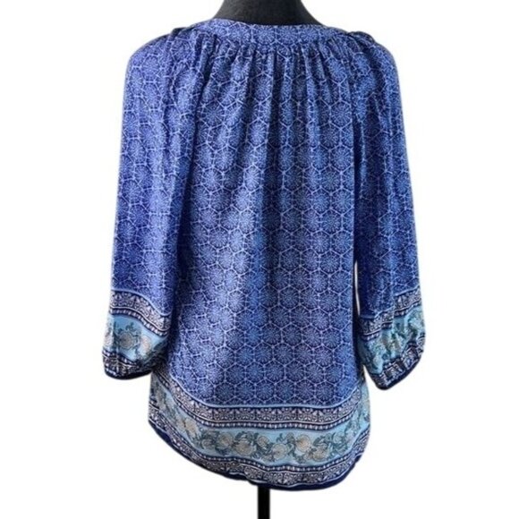 Anne Carson Womens Blue Boho Patterned 3/4 Sleeve Blouse S - Picture 2 of 7
